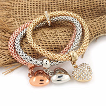 Three Colors Suit Elastic Corn Chain Bracelet With Heart Shape Pendants for Women