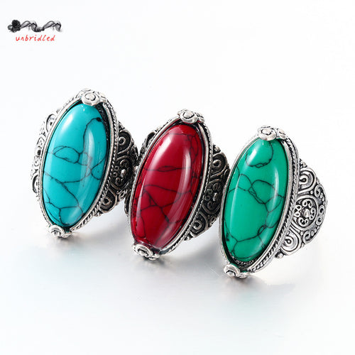 Tibetan Silver Plated Turquoise Rings for Women
