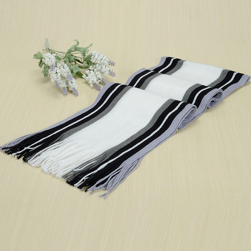 Men Striped Cotton Scarf With Tassels