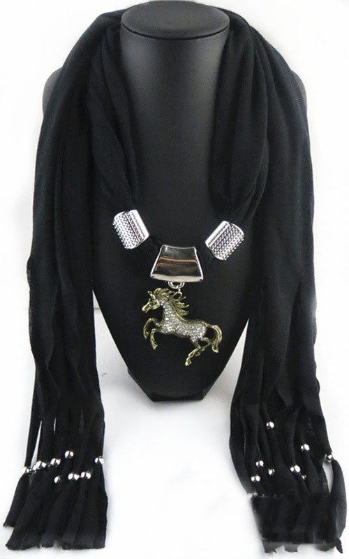 Horse Pendant Scarf with Tassel Beads