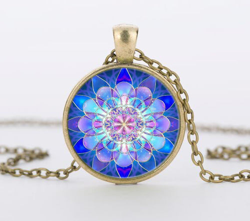 Vintage Style Blue Mandala Lotus Necklaces & Pendant