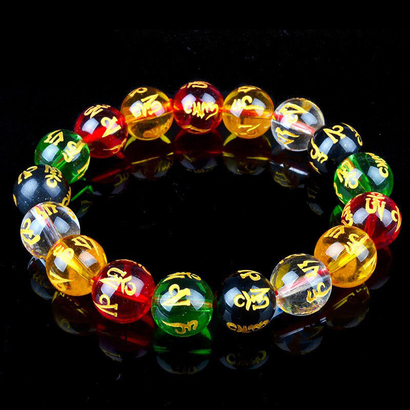 Om Energy Glass/Stone Engrave Multi Color Bracelets