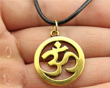 OM Pendant Leather Chain Necklace