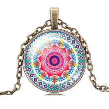 OM Symbol Mandala Flower Necklace With Glass Cabochon Pendant
