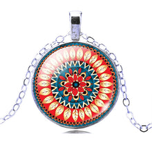 OM Symbol Mandala Flower Necklace With Glass Cabochon Pendant