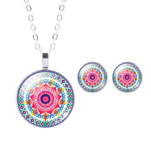 Mandala Flower OM Symbol Glass Stud Earrings & Pendant Necklace