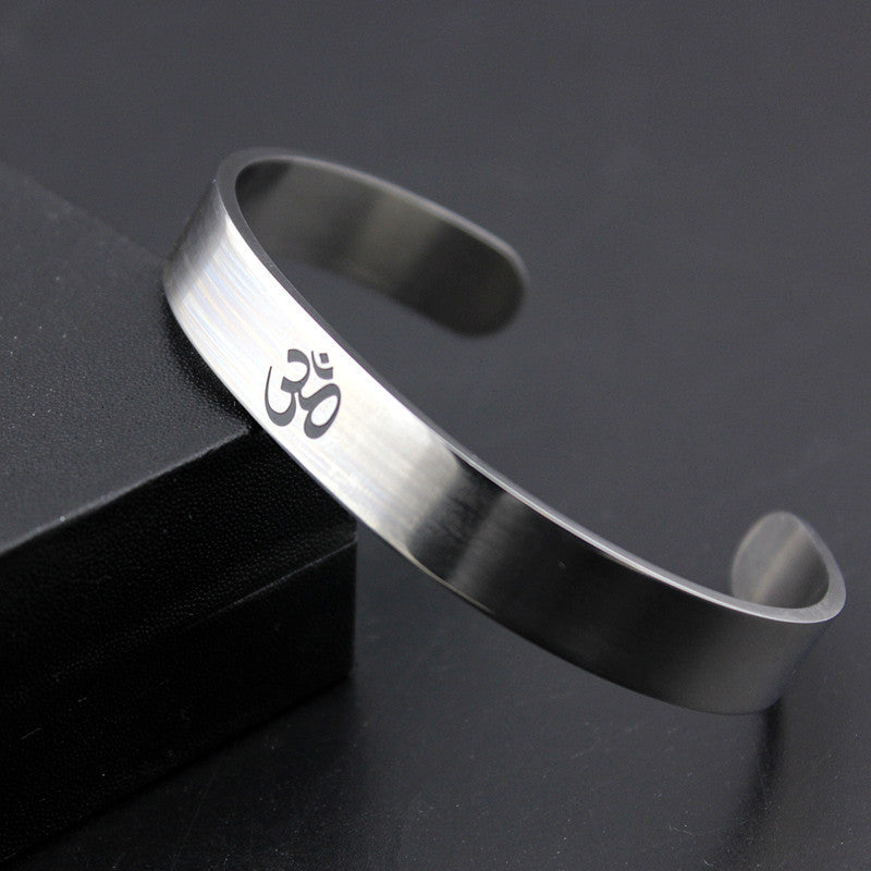 Silver Tone Stainless Steel OM Yoga For Men and Women Cuff Stretch Bracelets