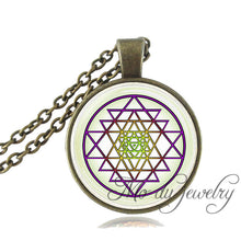 Vintage Bronze Sacred Geometry Spiritual Yantra Pendant with Necklace