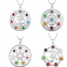 Flower of Life and Crystals OM Yoga Chakra Pendant Necklace