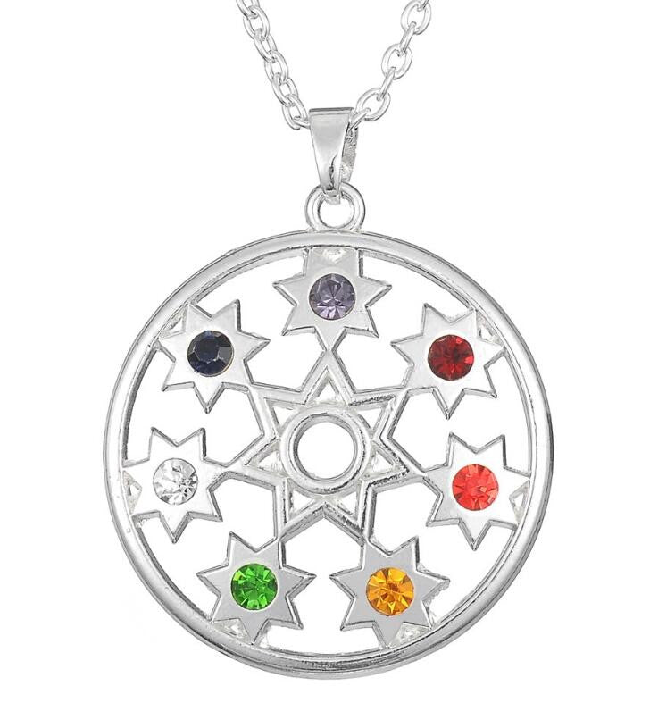Flower of Life and Crystals OM Yoga Chakra Pendant Necklace