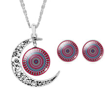 Zen Art Glass Moon Pendant & Chain Necklace With Earrings Set