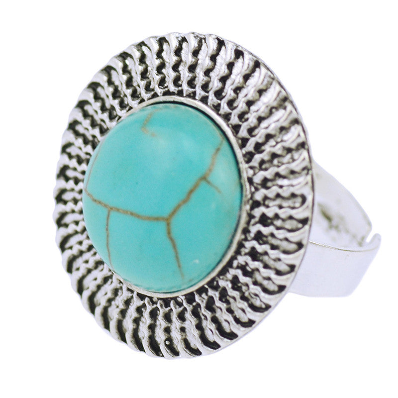 Vintage Style Tibetan Silver Turquoise Adjustable  Rings