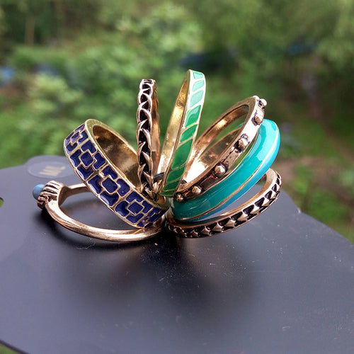 Vintage Look Gold Plated 7PCS Ring Set for Women