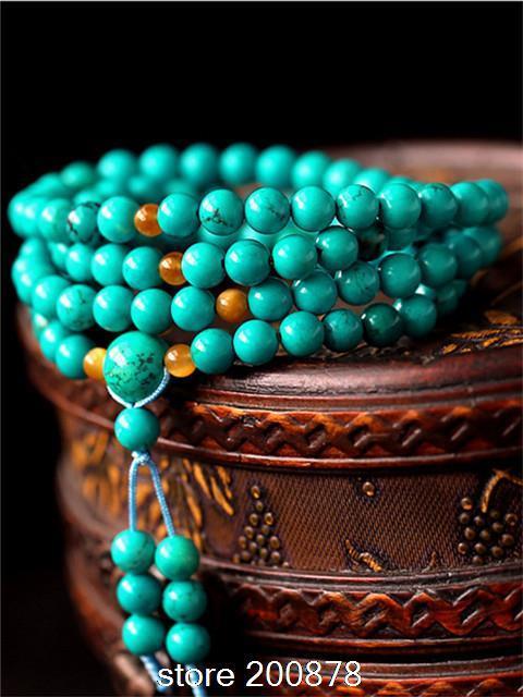 Tibetan 108 beads 6/8mm Turquoise Stone Meditation Prayer Beads Mala Necklace/Bracelets