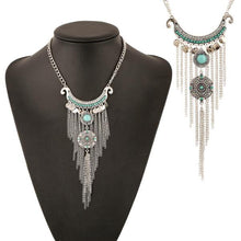 Gypsy Style Turquoise Tassel Long Chain Pendant Necklace