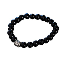 Obsidian or Lava Stone Silver Buddha Head Bracelets