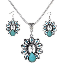 Jewelry Set Bohemia Style Peacock Turquoise Necklace and Earrings