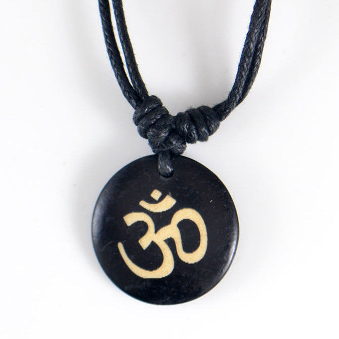 OM Yak Bone Carving Amulet and Necklace for Luck