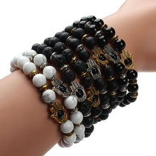 Natural Lava Energy Stone Beads Bracelet with Hamsa Hand Charm